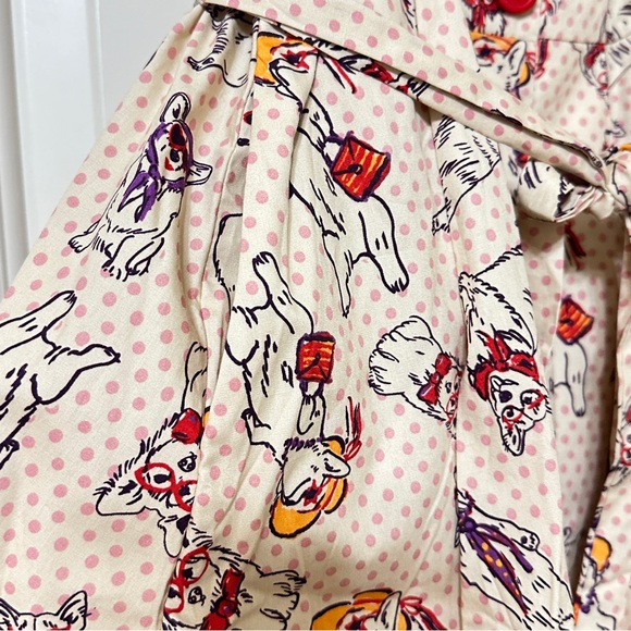 NWT Modcloth Cream Polka Dot Community Brunch Dogs Corgi Shirt Dress Size Large - Picture 5 of 6